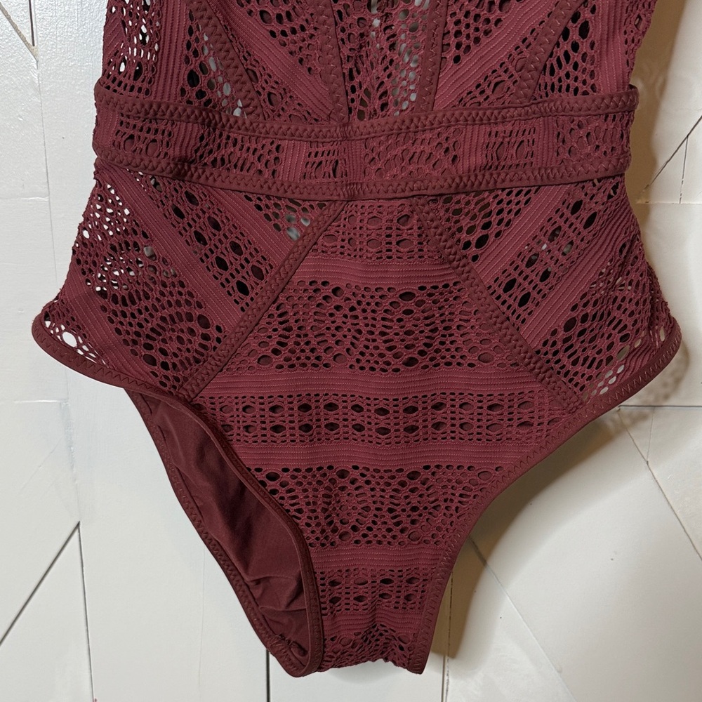 Becca Aubergine Crochet Lace One Piece Swimsuit - Picture 10 of 16